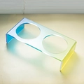 Dual-hole acrylic pet bowl stand with vibrant blue-green-yellow gradient finish - Yellow to Blue Double Rack