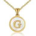 Detail of round golden necklace with letter G pendant and iridescent shell inlay - Letter G / Gold