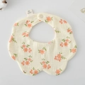 Floral soft cotton baby petal bib in cream with orange flower patterns and snap button - Gauze Flower Envelope - Dreamy Pink Flowers