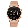 Montre à quartz pour hommes avec bracelet en maille or rose et cadran chronographe noir - Cadran Noir Bracelet Or Rose