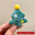 Green plush Christmas tree pin with yellow stars and soft texture, 6cm size - Star Christmas Tree