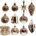 Champagne gold Christmas ornament set with multiple shapes including baubles and stars - Champagne Gold