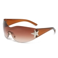 Y2K rimless sunglasses with brown gradient lenses and silver star accents - Brown Frame Gradient Brown
