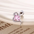 Silver snake cartilage stud earring with pink square zircon and screw flat back - Pink (Single Piece)