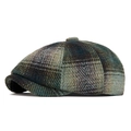 Gorra de repartidor clásica con diseño de cuadros verde oscuro vintage para otoño e invierno - Verde a Cuadros Octogonal