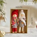 Set of two handmade felt Christmas dolls in red and white hats with wooden buttons - Grey & White Felt Figure Set Style J