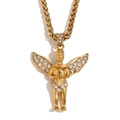 18K gold plated cupid angel pendant necklace with sparkling crystals and rope chain - Gold Angel Pendant Necklace