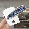 Pasador BB ovalado brillante con cristales azul oscuro y diamantes de imitación plata - Vidrio de Cristal [Gota Azul Antiguo]
