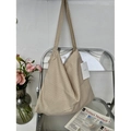 Beige canvas shoulder tote bag with black heart polka dots and MISS tag label - Black White Heart Polka Dot(14#)