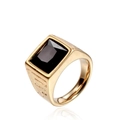 Herren Vintage Edelstahlring in Gold mit quadratischem schwarzem Edelsteinbesatz - US 7 / Gold Schwarzer Edelstein