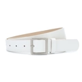 Women's minimalist white PU leather belt with a sleek silver square metal buckle - White