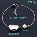 Bracelet argenté avec perle et pendentif haricot, incluant les détails de poids et de taille - 170x1.5mm / Petit Bracelet Or