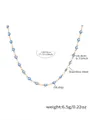 Golden stainless steel necklace with blue oil drip evil eye beads and natural agate tassel - Minimalist Blue Enamel Style (P1528 Blue Enamel Gold-Tone Necklace 45+5cm) / Blue