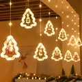 Cortina de luces LED navideñas con colgantes de Papá Noel y muñeco de nieve - Versión con Parpadeo USB / Blanco Cálido