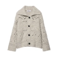 Cárdigan de punto calado para mujer con solapa grande y botones negros en color beige - S / Blanco lechoso