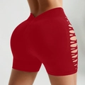 Seamless red high-waisted yoga shorts with side cut-out details and lifting effect - S / Red