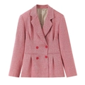 Dames blazer met rood visgraatpatroon, dubbele knopenrij en klassieke revers in slim fit - S / Rood & Wit Visgraatpatroon