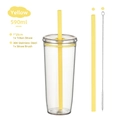 Tritan reusable straw cup 590ml with yellow straw and stainless steel cleaning brush - 590ml / Yellow