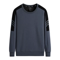 Sweat à col rond bleu-gris foncé pour hommes avec empiècements noirs et rayures grises - S / Gris