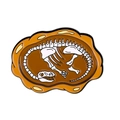 Orange dinosaur skeleton fossil enamel brooch badge with a detailed amber-like finish - Dinosaur Skeleton