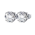 Classic silver-tone round brilliant cut zircon stud earrings with four-prong setting - Round Steel Color / 6mm