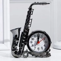 Creative saxophone shaped black metal desk clock with quartz movement for home decor - Black Gold Saxophone Alarm Clock