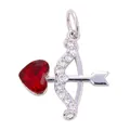 Pendentif flèche de Cupidon en argent avec zircons blancs et pierre rouge en forme de cœur - Flèche de Cupidon / Or blanc