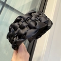 Elegant black braided satin headband with a wide twisted design for a vintage hair look - 6CM Wide Black Solid