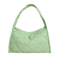 Light green quilted nylon shoulder bag with diamond pattern and top zipper closure - Light Green