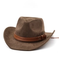 Klassieke bruine suède western cowboyhoed met leren riem en een brede gebogen rand - M(56-58cm) / koffiekleur