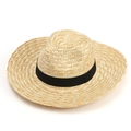 Classic wide brim wheat straw hat with black ribbon for sun protection and outdoor use - Ribbon Fedora Style (6#)