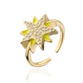 Detail of 18K gold star ring featuring yellow enamel and sparkling zircon accents - Bright Yellow
