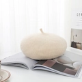 Cream wool beret hat for women with knit texture on minimalist lifestyle background - One Size / Beige