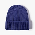 Navy blue ribbed knit beanie hat featuring thick winter fabric and a classic cuffed design - Sky Blue