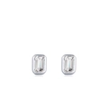 Minimalist S925 silver rectangle earrings with emerald cut clear stones in bezel setting - Silver / 925 Silver