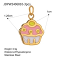 Vista dettagliata di un piccolo ciondolo cupcake colorato in acciaio inox con misure - 3 Ciondoli a Forma di Cupcake (JDPW2406010)
