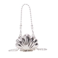 Silver shell-shaped metal mini handbag with bead chain strap for crossbody wear - White Shell Silver