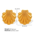 Golden shell-shaped earrings in stainless steel with textured radial pattern - Gold Shell Radial Texture Style (EH367)