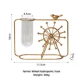 Golden ferris wheel hydroponic glass vase with bird detail and dimensions - Ferris Wheel Hydroponic Vase