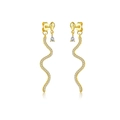 Elegante goldene S925 Silber lange Schlangenohrringe mit glänzenden Zirkonia Steinen - Gold
