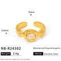 Adjustable 18K gold plated stainless steel ring with rectangular zircon and lava texture - Lava Texture Diamond Style (NB-R24502)