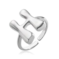 Minimalist silver H-shaped adjustable letter ring with polished metallic finish - Letter H