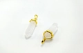 Translucent white hexagonal crystal pendants with golden metal caps, set of two pieces - White Crystal