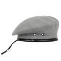 Grey wool felt beret with black leather brim and tie detailing for men and women - L / Gray
