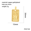 Gold-plated copper tarot card pendant with white zircon inlays and rectangular frame - The Hierophant
