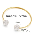 Minimalist gold titanium C-shaped open bangle with sparkling pave white crystal mud balls - 10mm Gold
