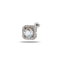 Square princess cut iridescent stud earring with crystal halo and screw back finish - Moonlight White (Single)