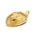 Golden shield pendant with a roaring wolf head design and sparkling white crystals - Wolf Head Style (KP120273-KJX) / Gold