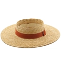 Cappello di paglia a tesa larga con nastro rosso ruggine per spiaggia e attività all'aperto - M (56-58cm) / Decorazione con Nastro Rosso Ruggine