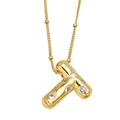 Collier avec pendentif lettre T doré orné de zircons cubiques et d'une chaîne à billes - Lettre T